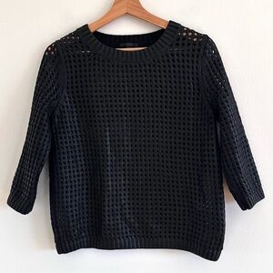 COS Black crew neck Open Knit cotton Sheen Sweater XS